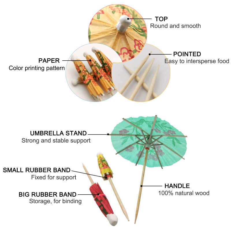 BLUETOP Cocktail Umbrella Parasol Picks 4 Inch Pack 144 Assorted Colors Drink Umbrella Toothpicks for Drink&Food  Decorative toothpicks for Party Hotel  Restaurant Hawaiian Party Children's Day - Image 4